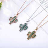 CZ Zircon Cactus Pendant Necklace Women Accessories Gift