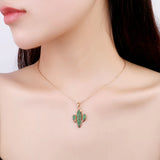 CZ Zircon Cactus Pendant Necklace Women Accessories Gift