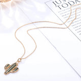CZ Zircon Cactus Pendant Necklace Women Accessories Gift