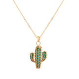 CZ Zircon Cactus Pendant Necklace Women Accessories Gift