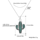 CZ Zircon Cactus Pendant Necklace Women Accessories Gift