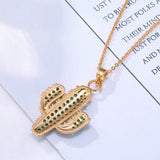CZ Zircon Cactus Pendant Necklace Women Accessories Gift