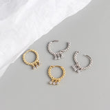 CZ Zircon Pendant Small Huggie Hoop Earrings 925 Sterling Silver Wedding Jewelry