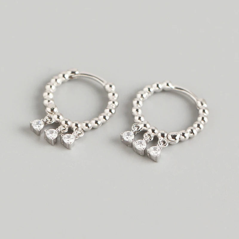 CZ Zircon Pendant Small Huggie Hoop Earrings 925 Sterling Silver Wedding Jewelry