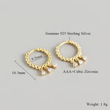 CZ Zircon Pendant Small Huggie Hoop Earrings 925 Sterling Silver Wedding Jewelry