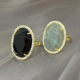 Adjustable CZ Zircon Full Rings Natural Lapis Opal Quartz Stone