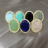 Adjustable CZ Zircon Full Rings Natural Lapis Opal Quartz Stone