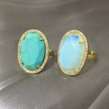 Adjustable CZ Zircon Full Rings Natural Lapis Opal Quartz Stone