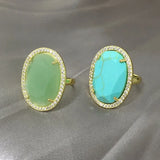 Adjustable CZ Zircon Full Rings Natural Lapis Opal Quartz Stone