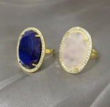 Adjustable CZ Zircon Full Rings Natural Lapis Opal Quartz Stone