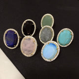 Adjustable CZ Zircon Full Rings Natural Lapis Opal Quartz Stone