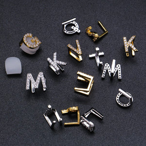 CZ Zircon Stone Pave Single Letter Teeth Grillz Men Name Grills