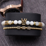 CZ Zirconia King Crown Gear Spacer Bracelet Men Jewelry