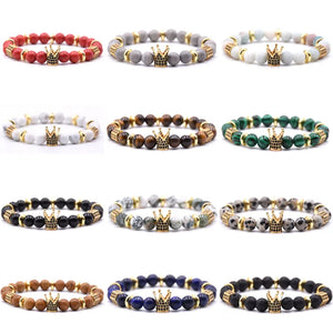 CZ Zirconia King Crown Gear Spacer Bracelet Men Jewelry