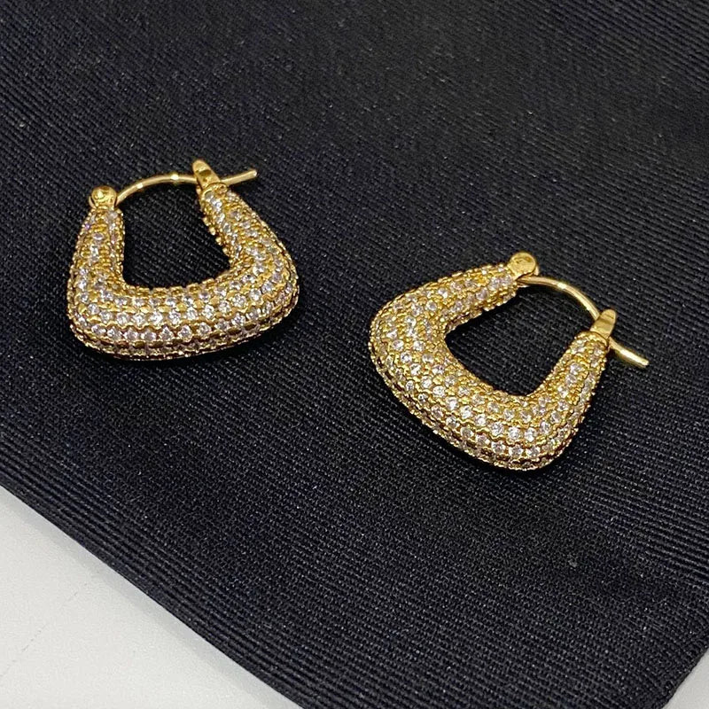 CZ Stone Trapezoid Hoop Earrings for Women - Geometric Dainty Jewelry