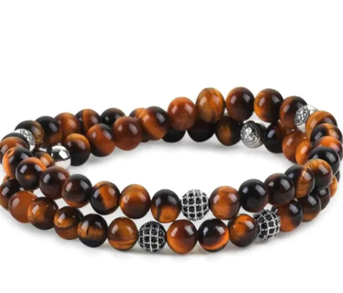 CZ Tiger 8mm Bohemian Multicolor Agate Chakra Bracelet