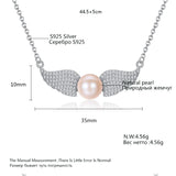 925 Silver Zircon Angel Wings Pearl Necklace Women Bridal Wedding