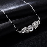925 Silver Zircon Angel Wings Pearl Necklace Women Bridal Wedding