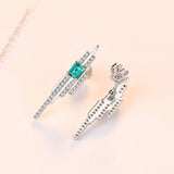 925 Silver Emerald Blue-Green Gemstone CZ Stud Earrings
