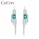 925 Silver Emerald Blue-Green Gemstone CZ Stud Earrings
