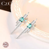 925 Silver Emerald Blue-Green Gemstone CZ Stud Earrings