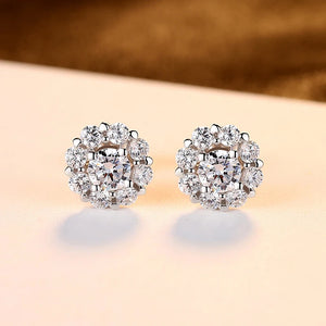 925 Silver Flower Stud Earrings Delicate Cubic Zirconia Women Earings