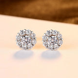 925 Silver Flower Stud Earrings Delicate Cubic Zirconia Women Earings
