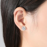 925 Silver Flower Stud Earrings Delicate Cubic Zirconia Women Earings