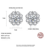925 Silver Flower Stud Earrings Delicate Cubic Zirconia Women Earings