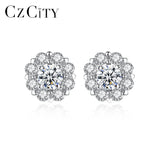 925 Silver Flower Stud Earrings Delicate Cubic Zirconia Women Earings