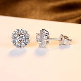 925 Silver Flower Stud Earrings Delicate Cubic Zirconia Women Earings