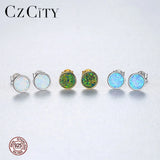 925 Silver Round Opal Stud Earrings for Women