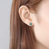 925 Silver Round Opal Stud Earrings for Women