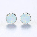 925 Silver Round Opal Stud Earrings for Women