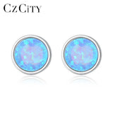 925 Silver Round Opal Stud Earrings for Women