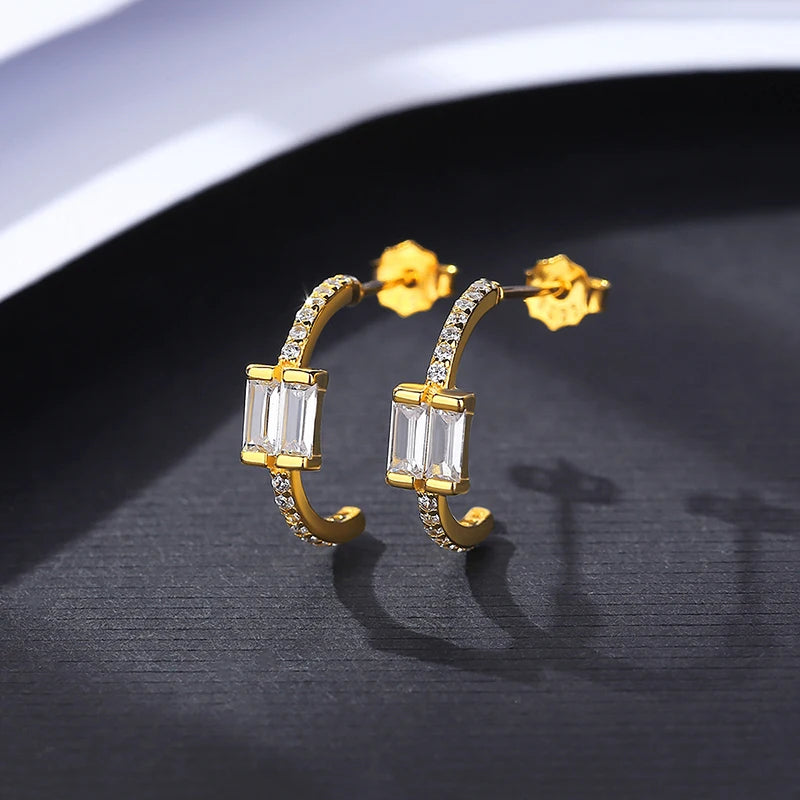 925 Silver CZ Huggie Hoop Earrings for Women, Brincos Christmas Gift
