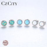 925 Silver CZ Opal Stud Earrings Delicate Wraped Round Women Jewelry