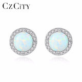925 Silver CZ Opal Stud Earrings Delicate Wraped Round Women Jewelry