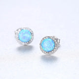 925 Silver CZ Opal Stud Earrings Delicate Wraped Round Women Jewelry