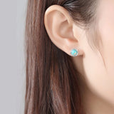 925 Silver CZ Opal Stud Earrings Delicate Wraped Round Women Jewelry