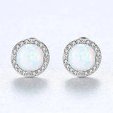925 Silver CZ Opal Stud Earrings Delicate Wraped Round Women Jewelry