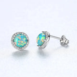 925 Silver CZ Opal Stud Earrings Delicate Wraped Round Women Jewelry