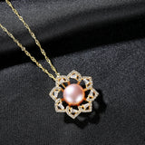 925 Sterling Silver Flower Pendant Necklace Natural Pearl Jewelry