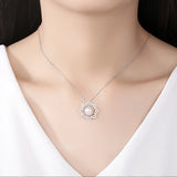 925 Sterling Silver Flower Pendant Necklace Natural Pearl Jewelry