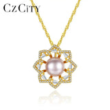 925 Sterling Silver Flower Pendant Necklace Natural Pearl Jewelry