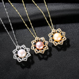 925 Sterling Silver Flower Pendant Necklace Natural Pearl Jewelry