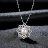 925 Sterling Silver Flower Pendant Necklace Natural Pearl Jewelry