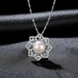 925 Sterling Silver Flower Pendant Necklace Natural Pearl Jewelry