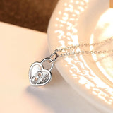 925 Silver Heart Lock Pendant Necklace Women Romantic Fine Jewelry