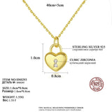 925 Silver Heart Lock Pendant Necklace Women Romantic Fine Jewelry